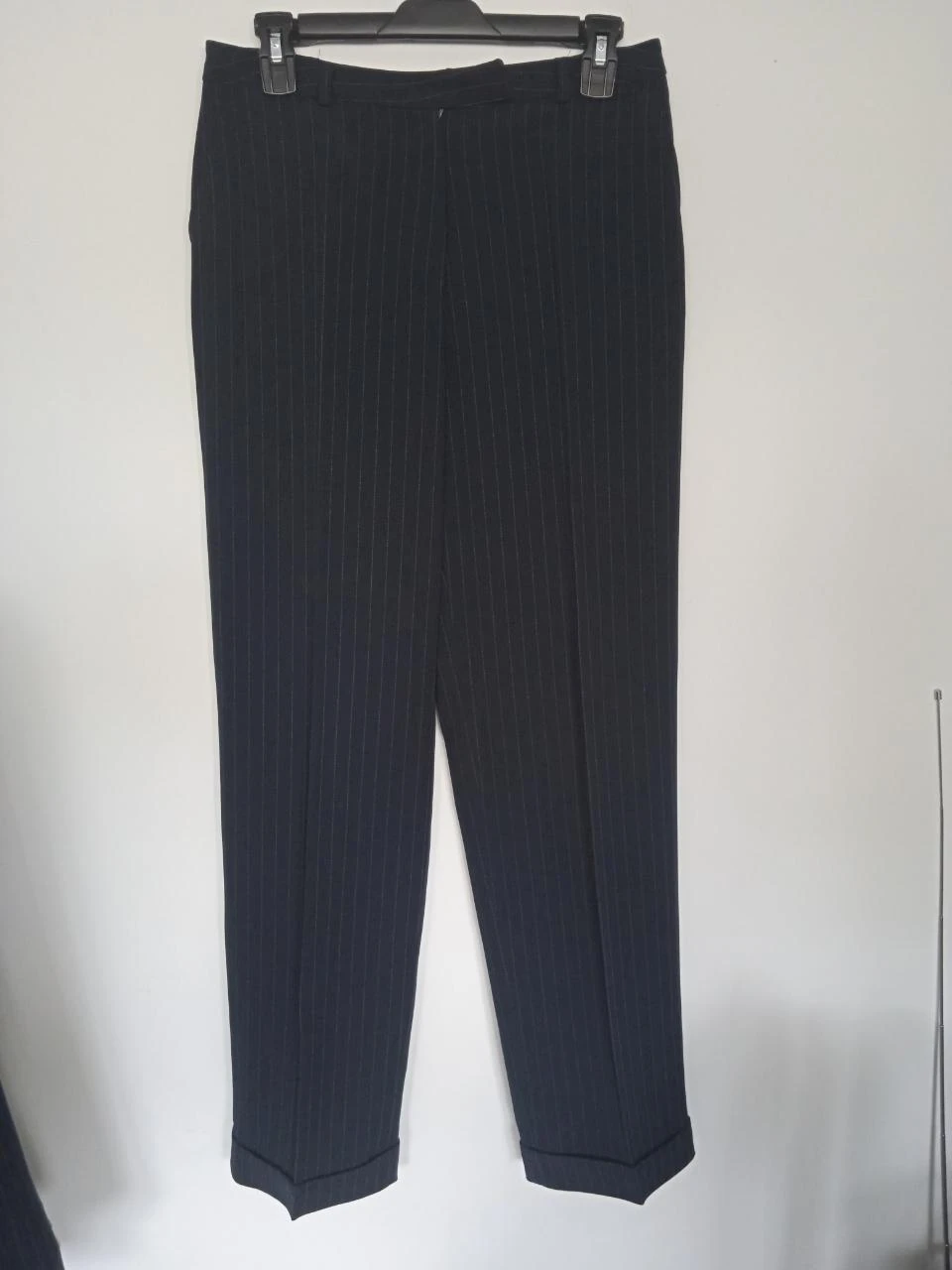 Wide-leg suit jacket and pants, high waist, navy with white stripes, gerar – photo 4